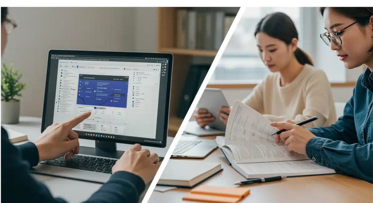 Student balancing digital and traditional test preparation methods