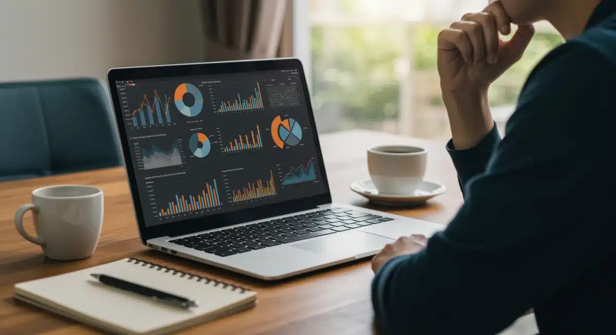 Person analyzing financial charts on laptop, planning high-yield savings strategy.