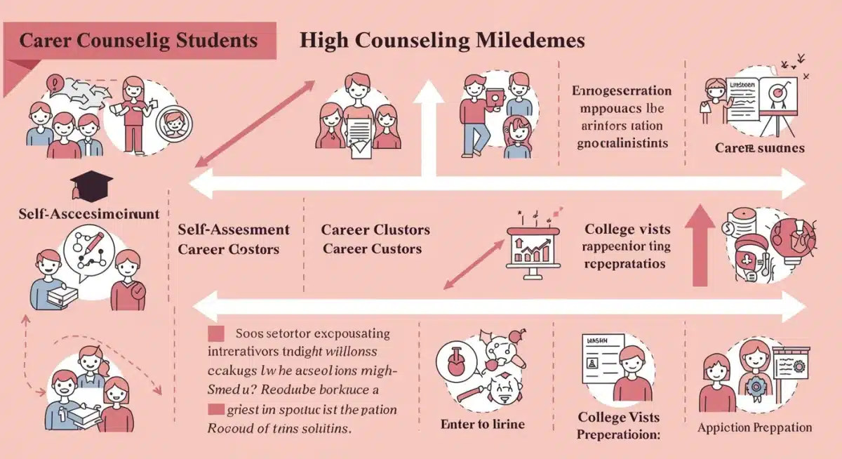 Infographic detailing career counseling milestones for high school students and their impact on college readiness.
