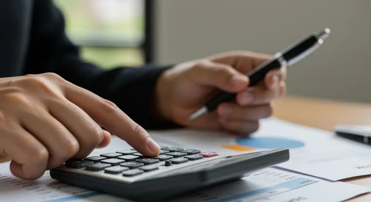 Hand calculating student loan savings with a calculator