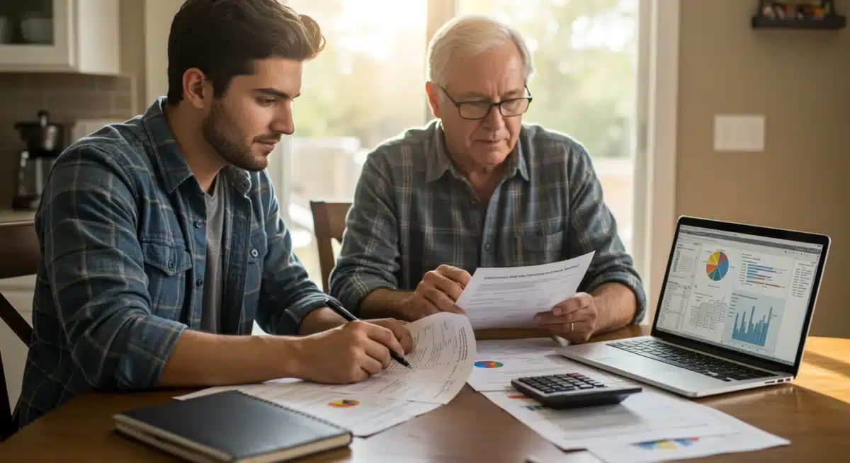 Parent and student reviewing college financial aid documents