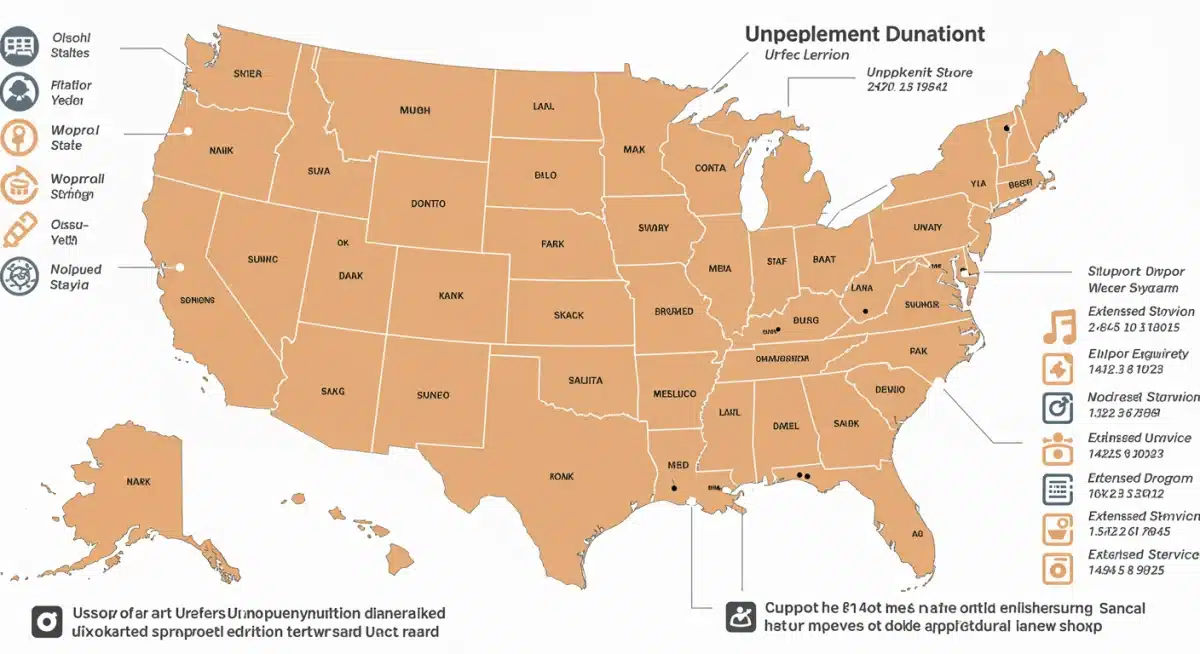 US map illustrating state extended unemployment benefit variations 2025