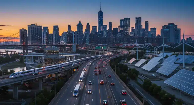 Modern infrastructure projects symbolizing the 2026 Infrastructure Bill's impact on US states and job growth.