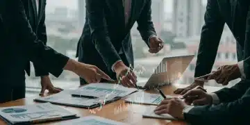 Investors analyzing financial data and charts for investment strategy adjustments in 2025.