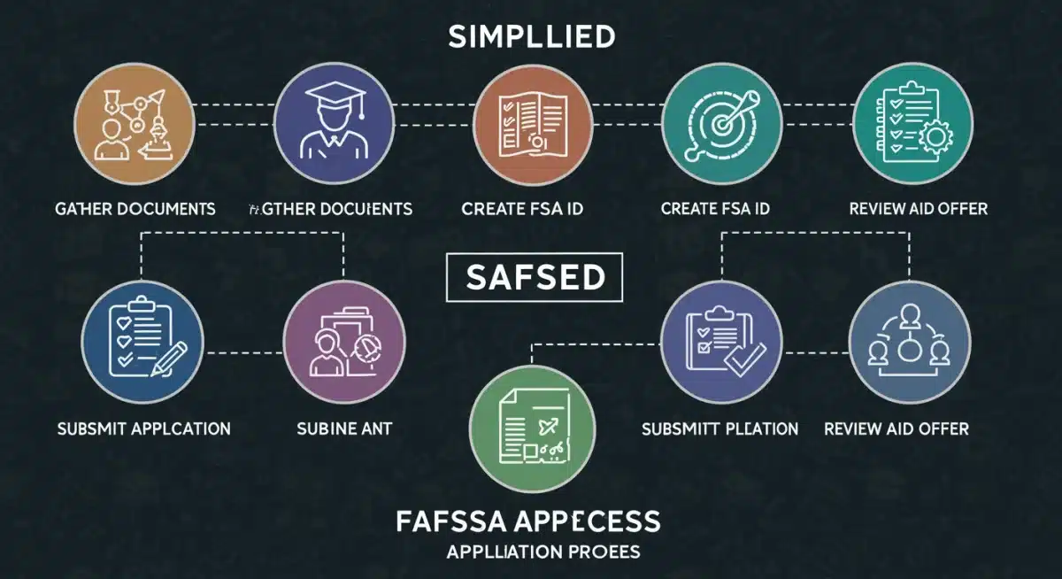 Simplified FAFSA application process infographic with key steps illustrated