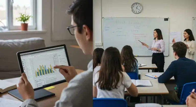 Students learning virtually and in-person comparison