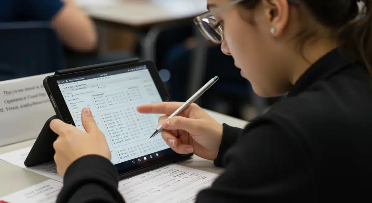 Student taking a digital standardized test on a tablet