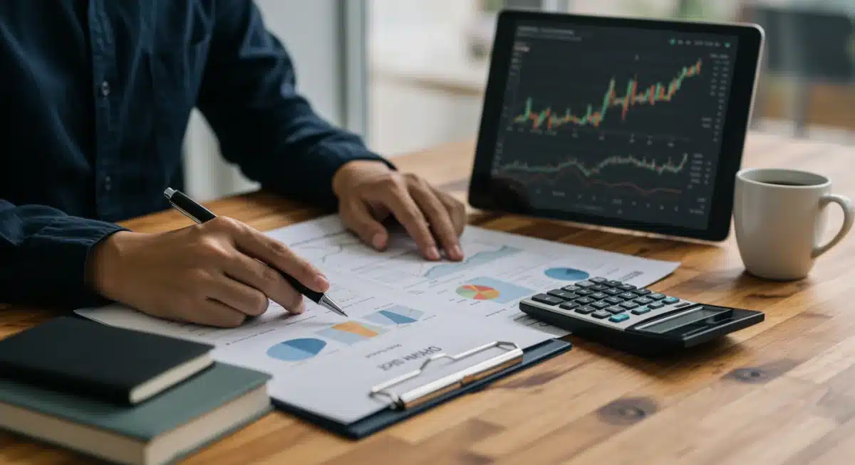 Person analyzing financial documents and investment portfolios on a tablet