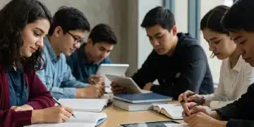 High school students preparing for new standardized tests in a modern library