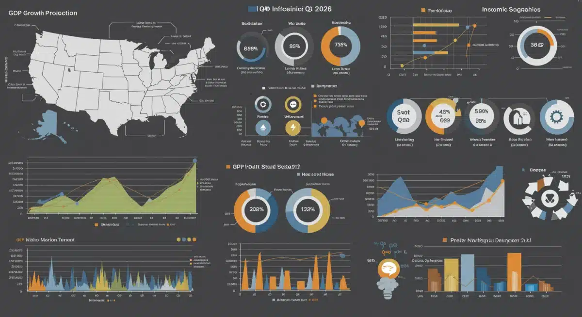 Infographic on Q3 2026 economic data, employment trends, and investment sectors