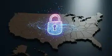 Stylized digital lock over US map, symbolizing new data security policies.