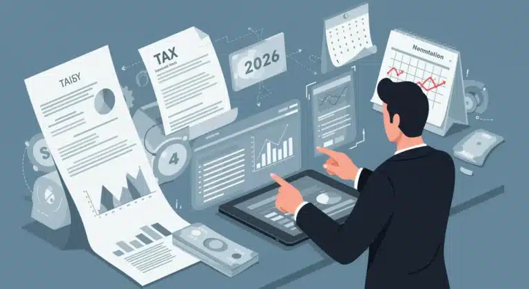 Investor analyzing financial data with 2026 tax law changes in mind, charts and graphs.