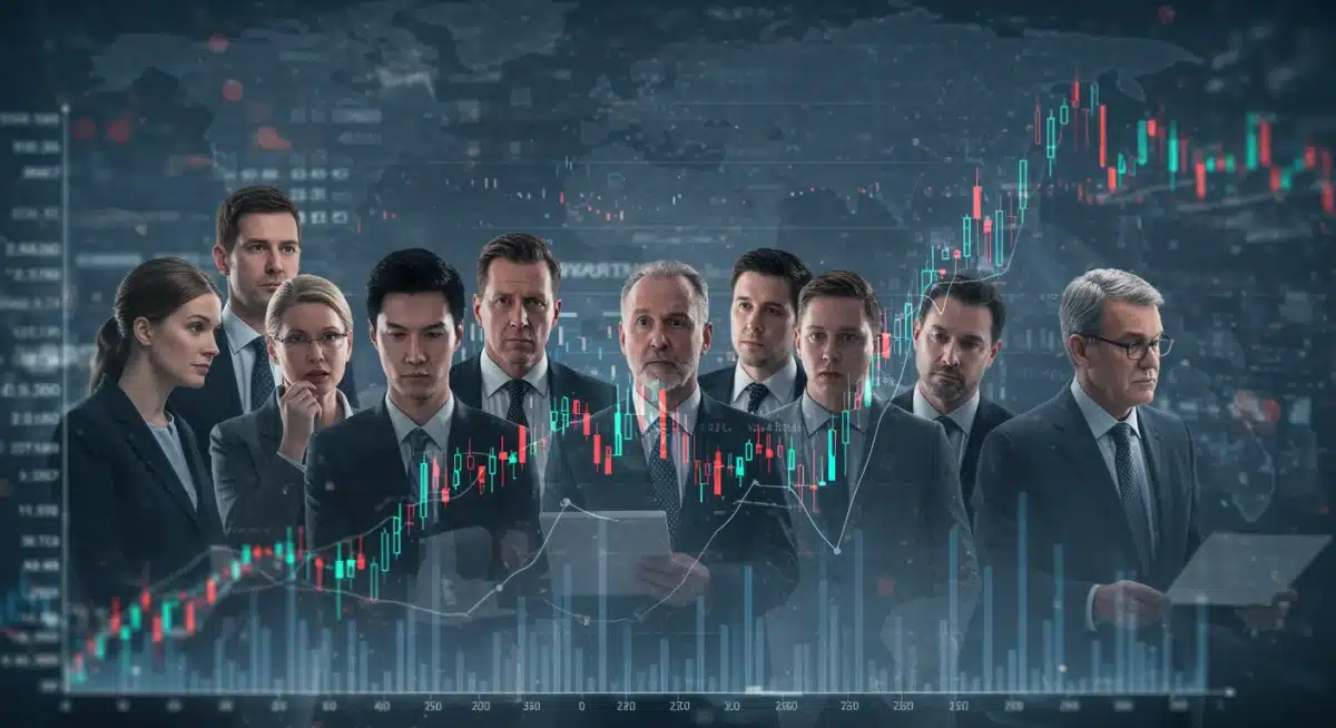 Investors analyzing fluctuating digital currency charts, representing investment risks and opportunities in the US market.