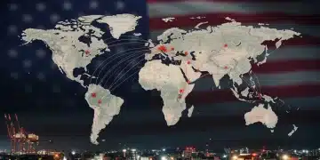 Global supply chain network with disruption points and US government oversight