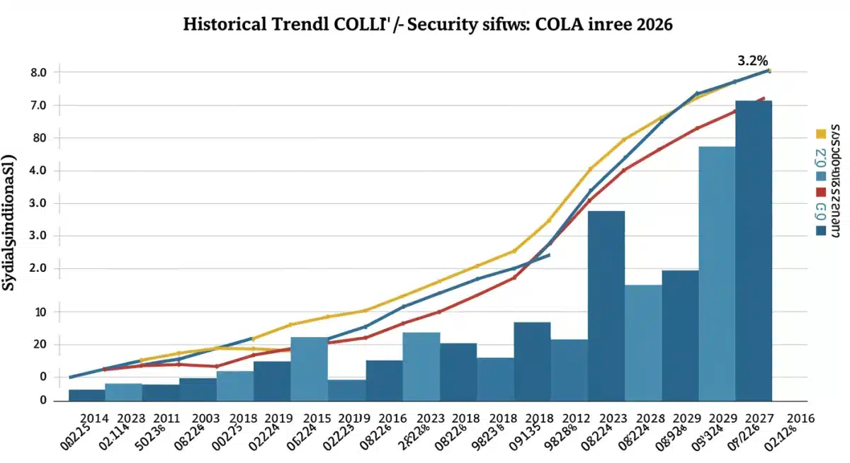 Historical graph showing Social Security COLA trends and the 2026 3.2% increase.