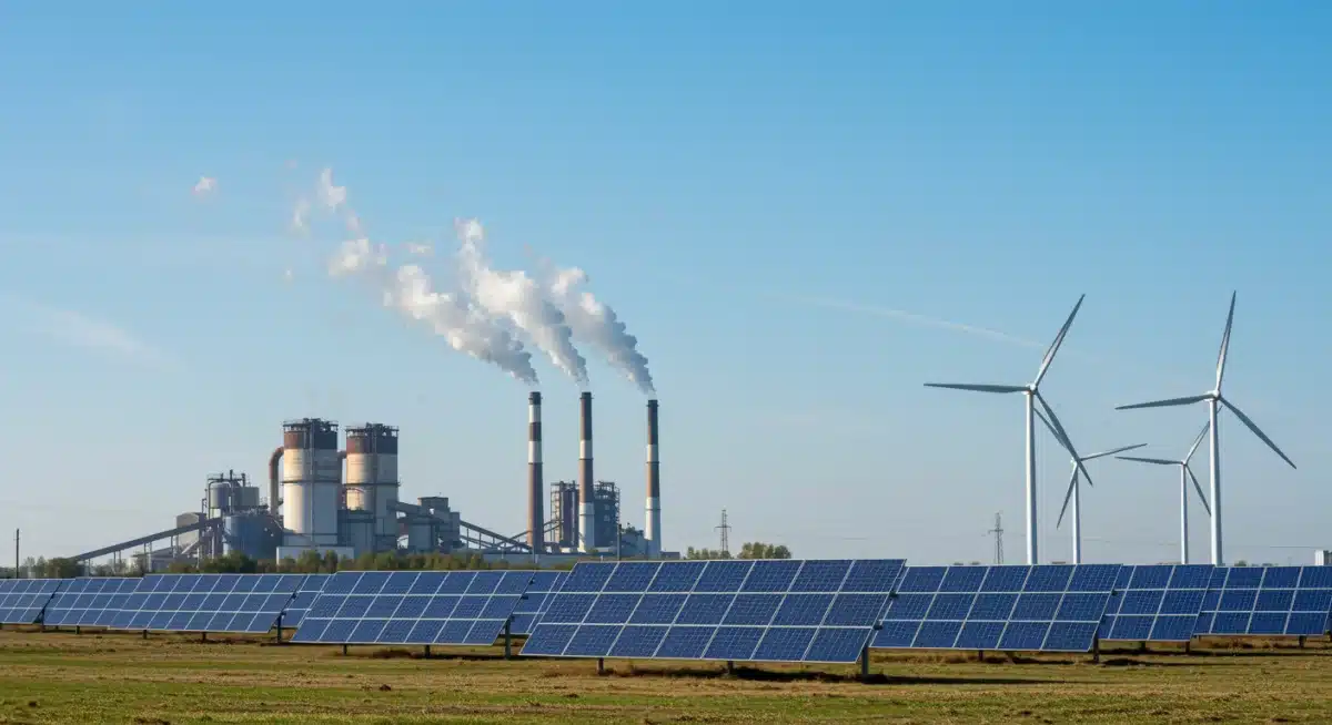 Industrial transition to renewable energy with clean skies.