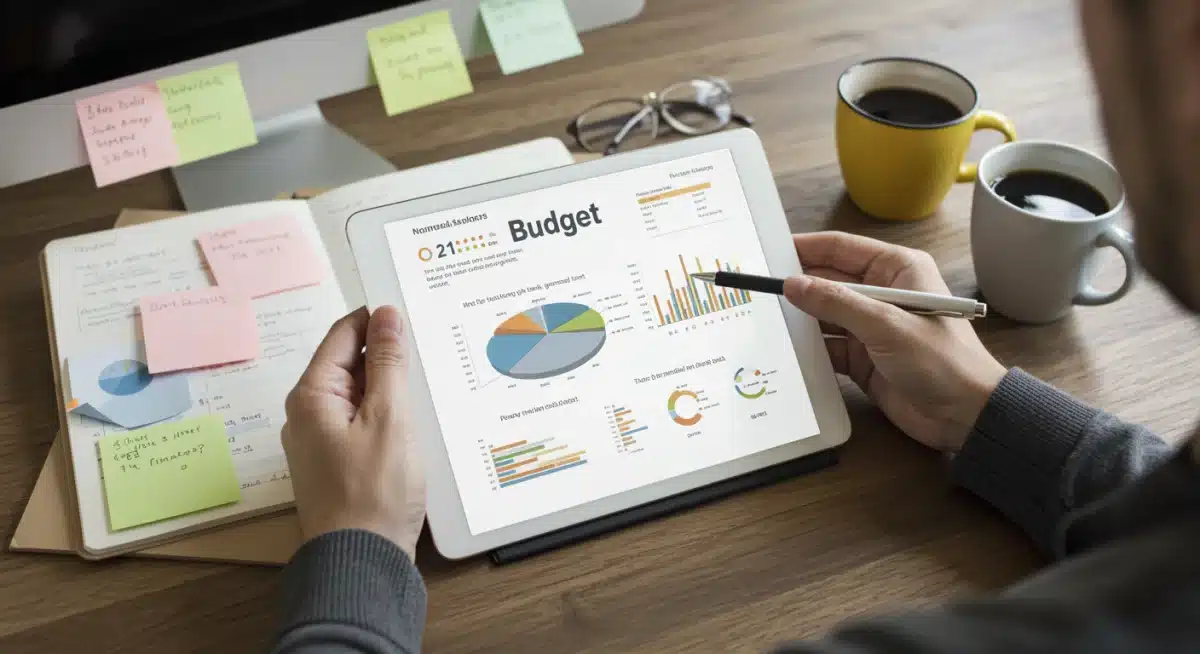 Person reviewing personal budget for debt management on a tablet