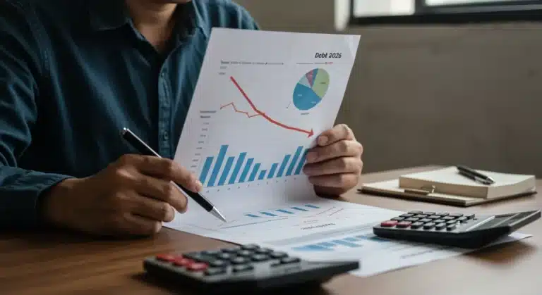 Strategic debt reduction plan with financial charts and calculators