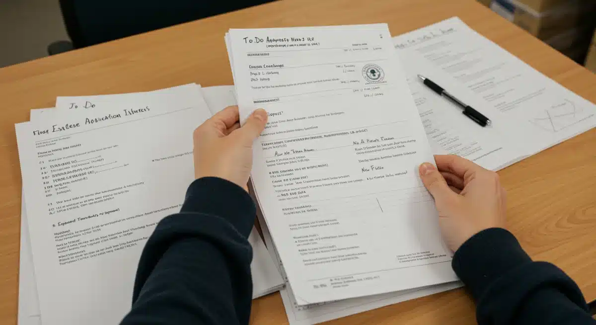 Student organizing college application documents and essays