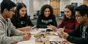 Students discussing 2026 college applications with enthusiasm