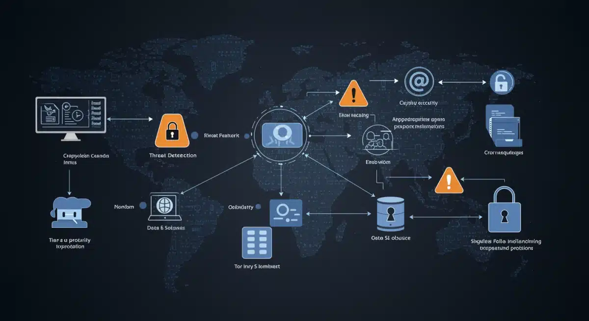 Advanced cybersecurity network with threat detection and rapid response protocols.
