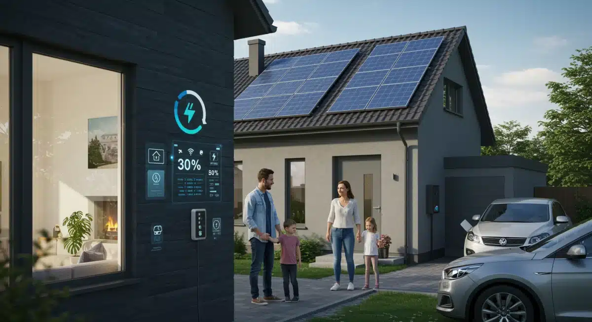 Family benefiting from renewable energy and smart home technology, reflecting consumer impact.