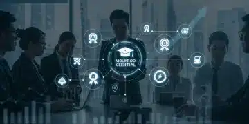 Professionals gaining skills through micro-credentials for career advancement and financial growth.