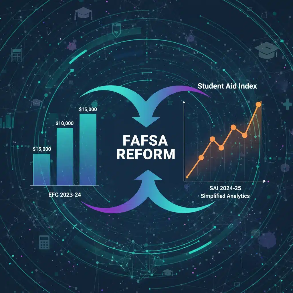 Infographic illustrating the transition from Expected Family Contribution (EFC) to Student Aid Index (SAI) and its financial implications.