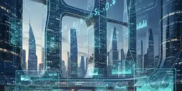 Futuristic city skyline with digital financial data, symbolizing cutting-edge fintech innovations.