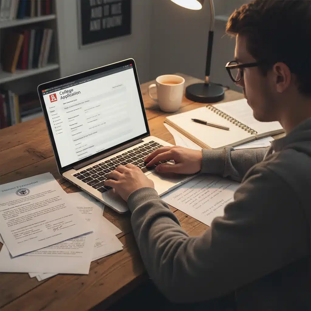 Student diligently completing a college application form online