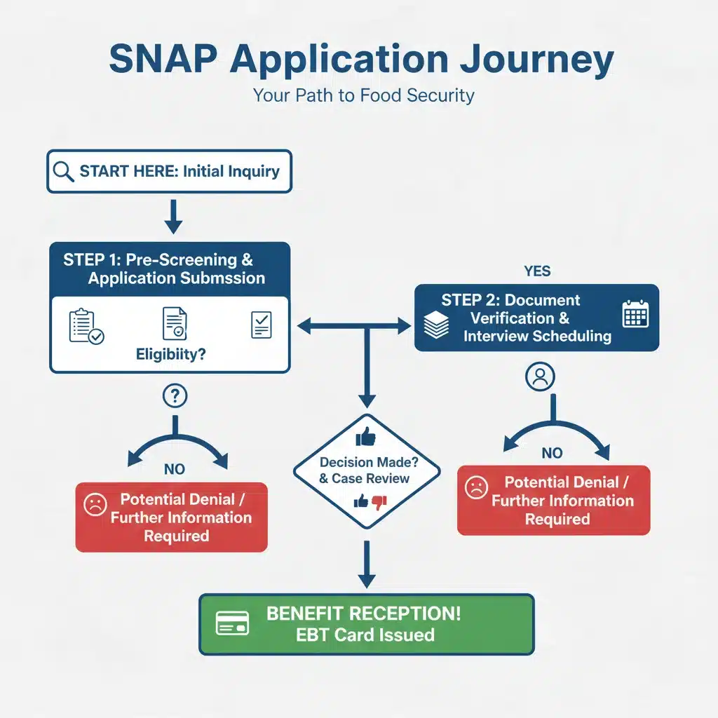 Flowchart depicting the SNAP benefits application process.