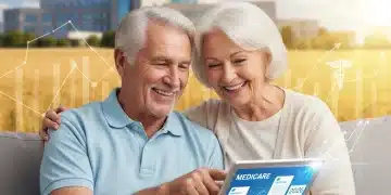 Senior couple reviewing 2026 Medicare benefits on a tablet, symbolizing healthcare planning and savings.