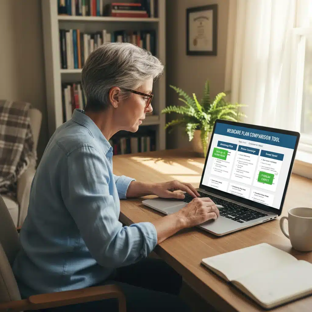 Individual comparing Medicare plans online to find the best coverage and savings.