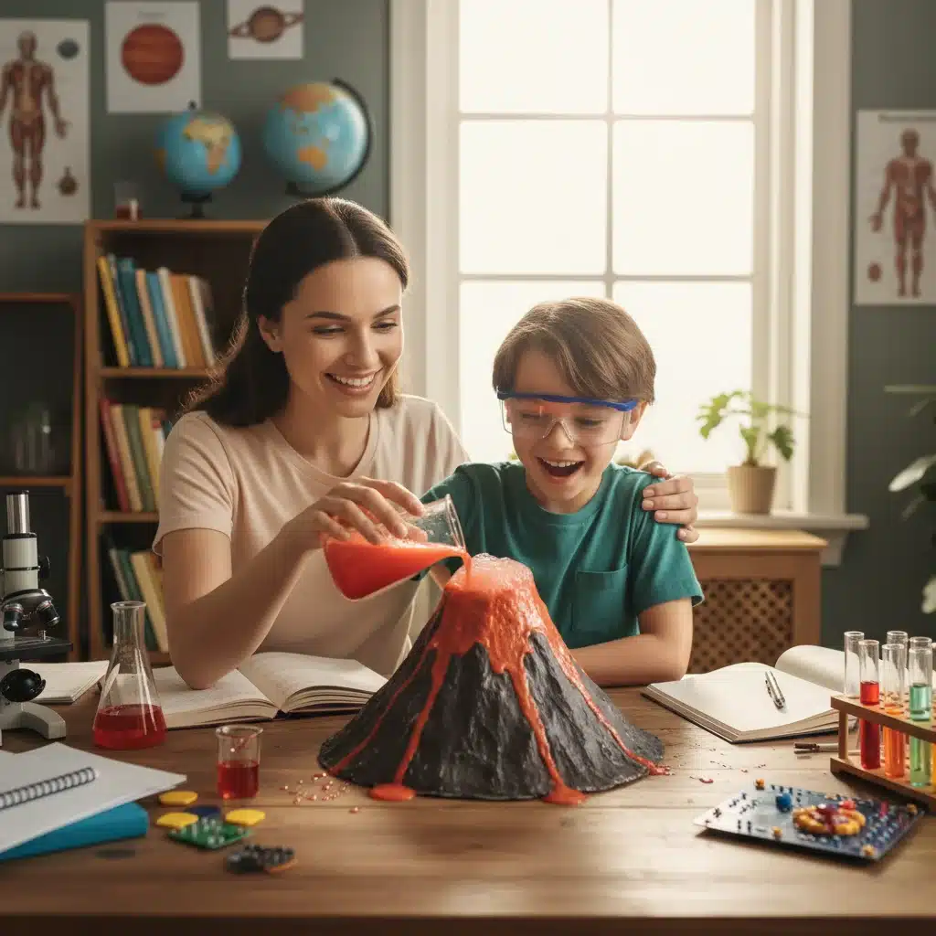 Mother and child engaged in a science experiment at home, fostering hands-on learning