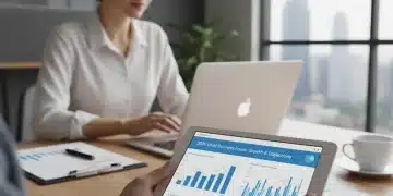 Small business owner reviewing 2026 loan options on tablet with financial data