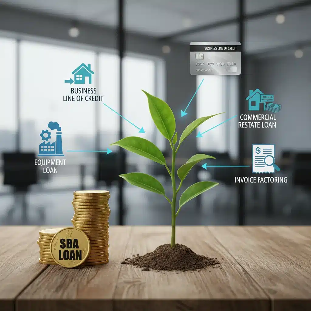 Diagram illustrating various types of small business loans available