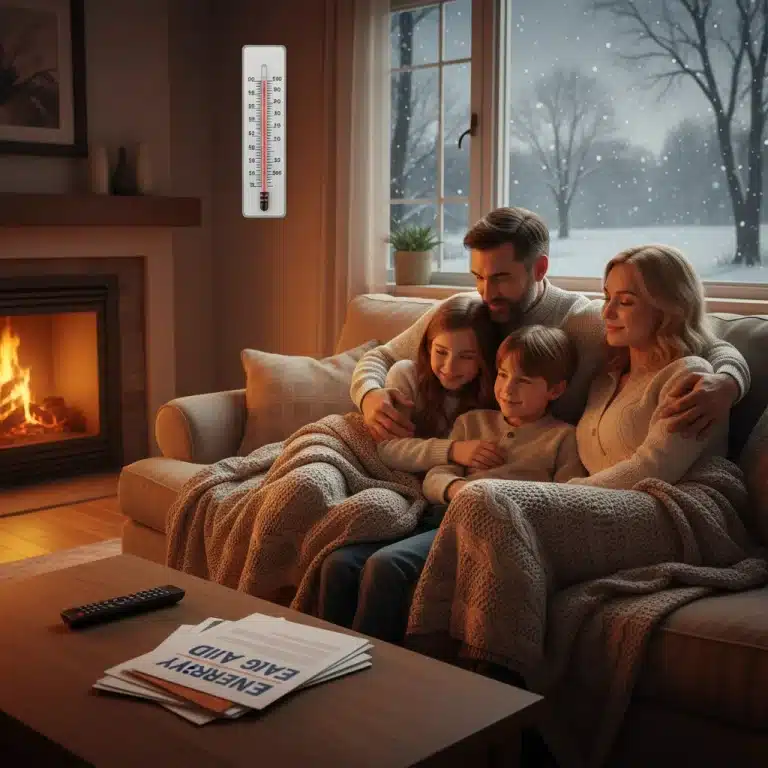 Family staying warm at home with LIHEAP energy assistance