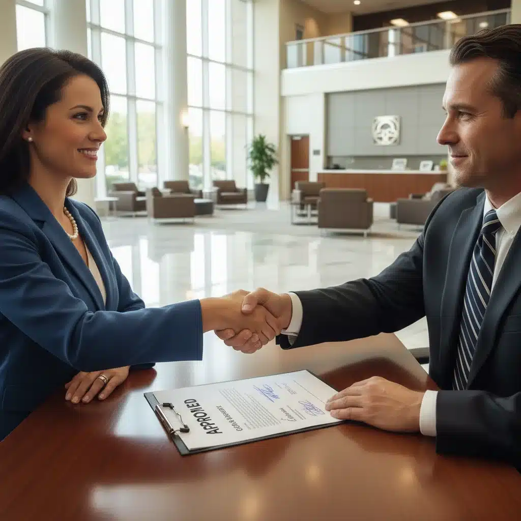 Successful small business loan approval with handshake and signed agreement