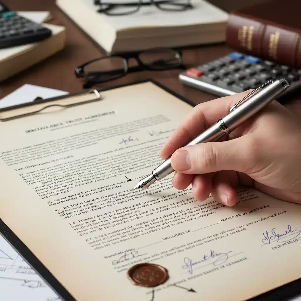 Hand with pen over legal document, symbolizing strategic wealth transfer and tax planning