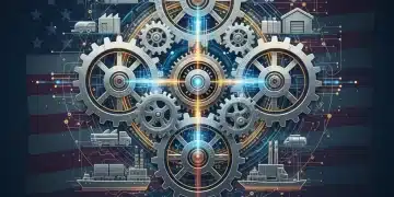 Illustration of robust supply chain with gears and digital networks, symbolizing the Supply Chain Resilience Act 2026.