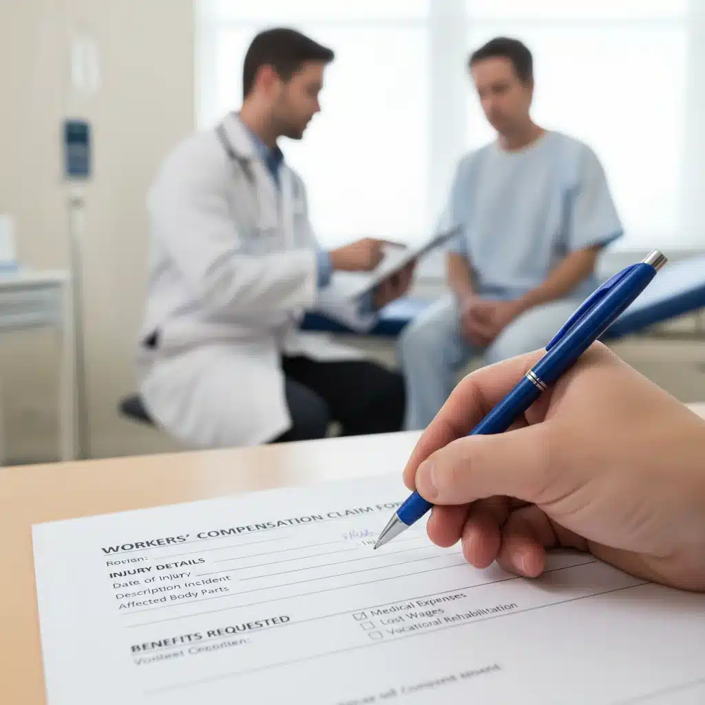 Filling out a workers' compensation claim form after an injury