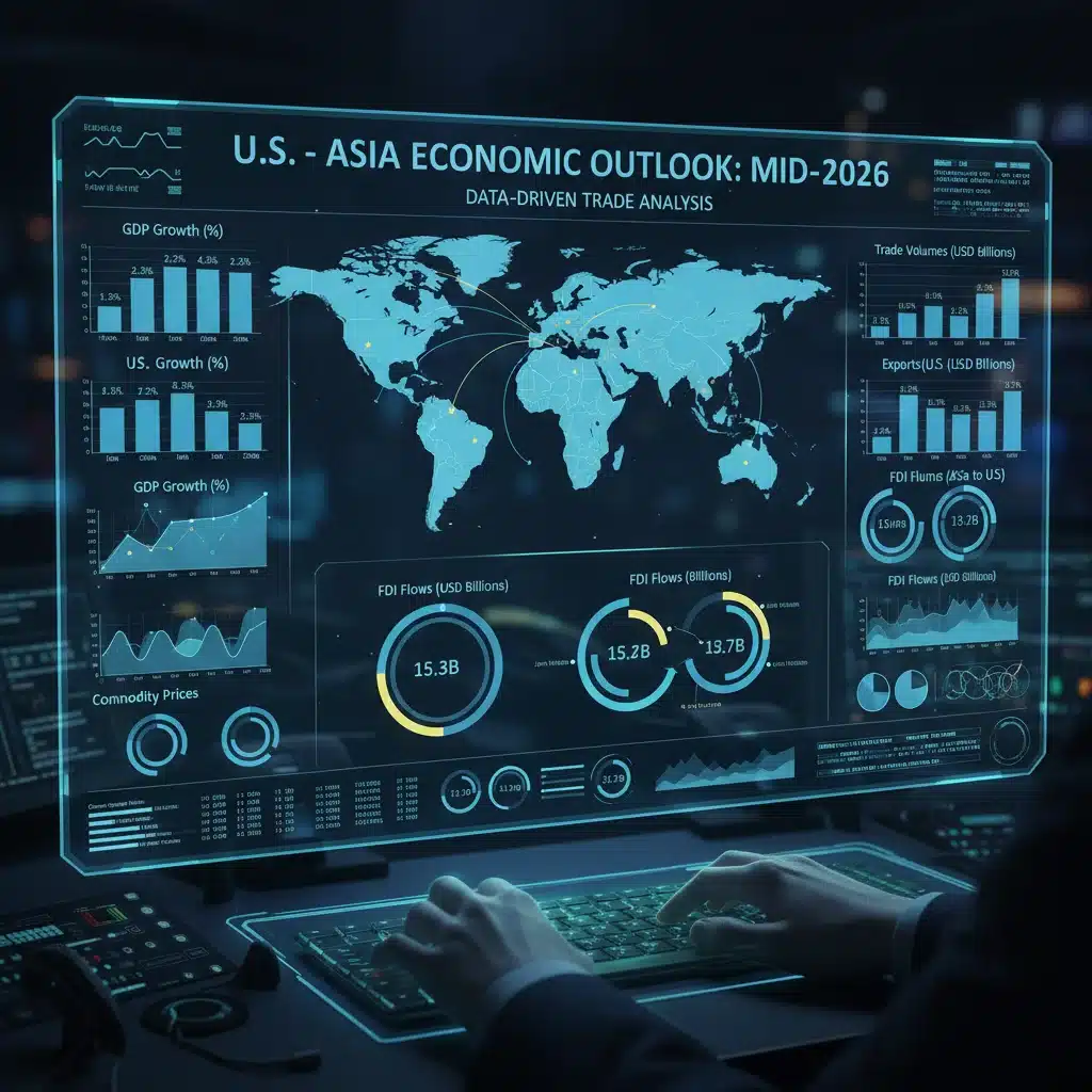 Economic indicators and trade data analysis for US and Asian economies.