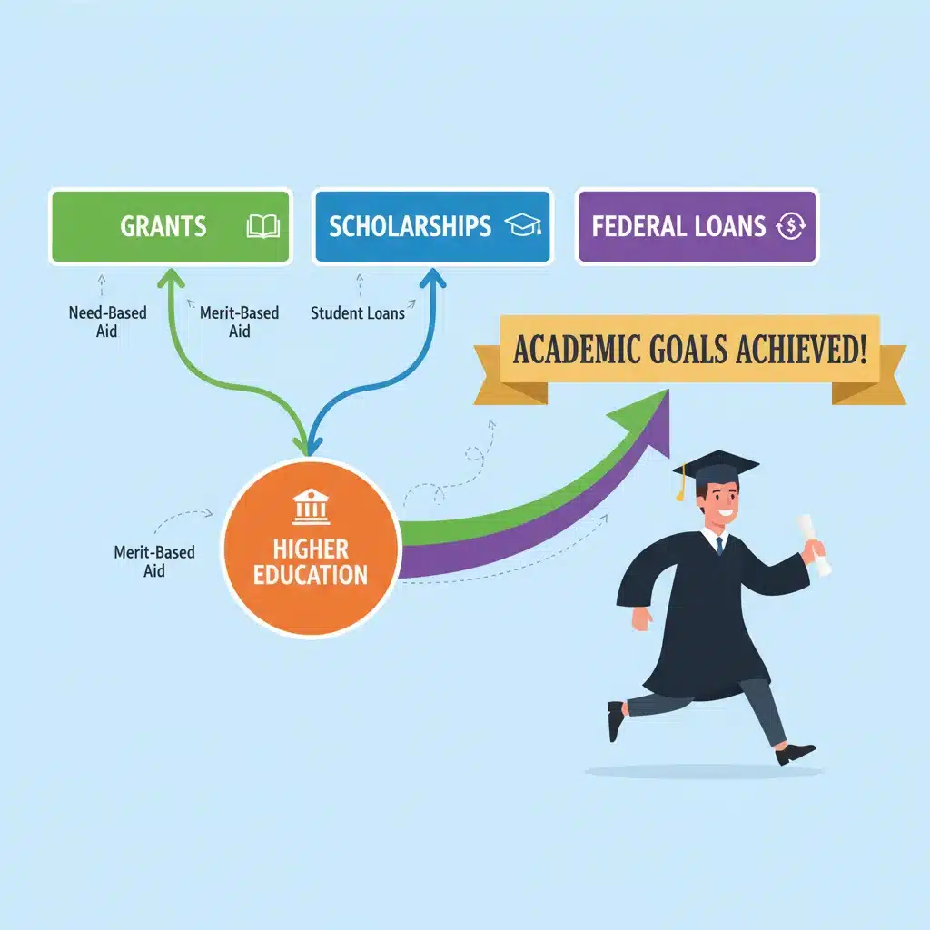Flowchart illustrating various federal student aid options and pathways