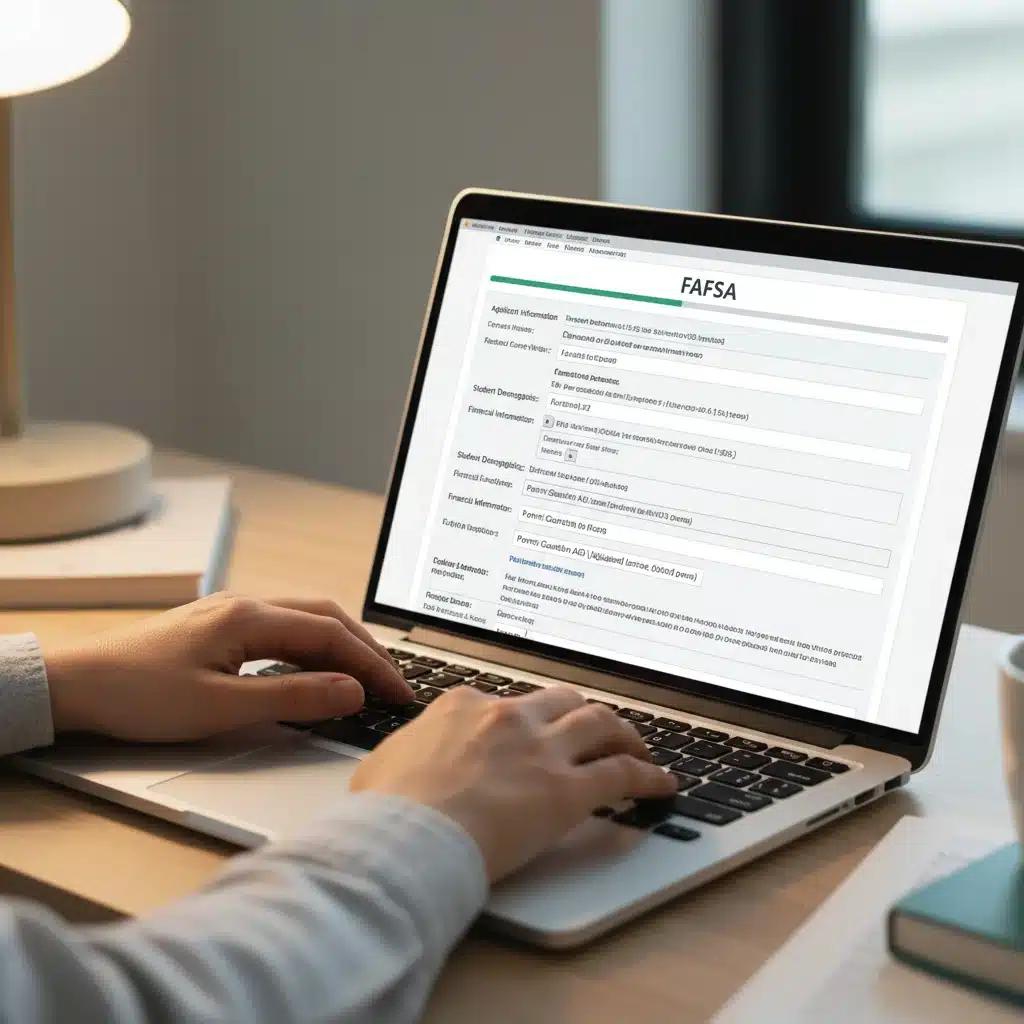 Person filling out FAFSA form online on a laptop