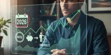 Person analyzing financial charts with 2026 calendar and retirement icons, symbolizing new RMD rules impact on 401(k).