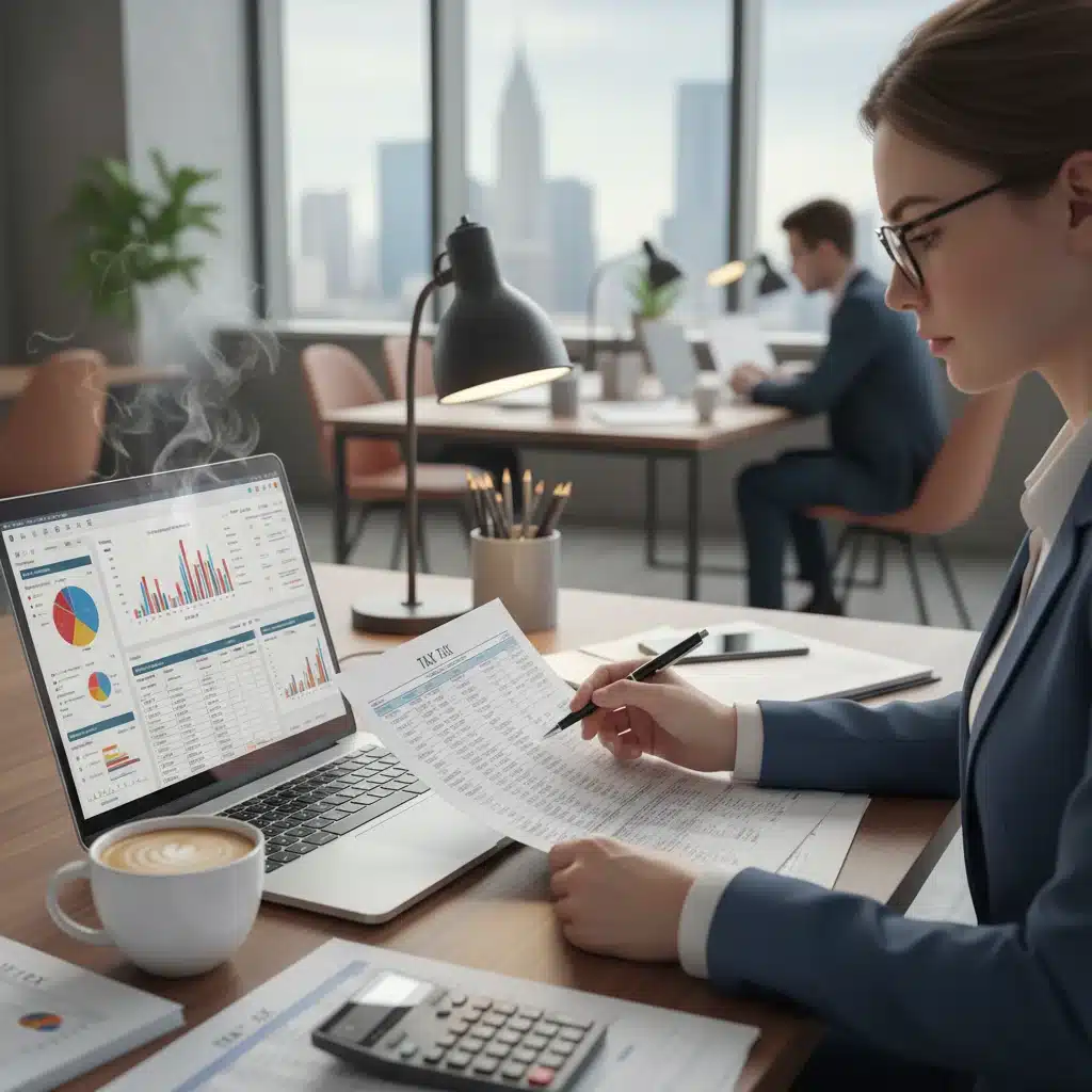 Person analyzing complex tax documents for capital gains strategies