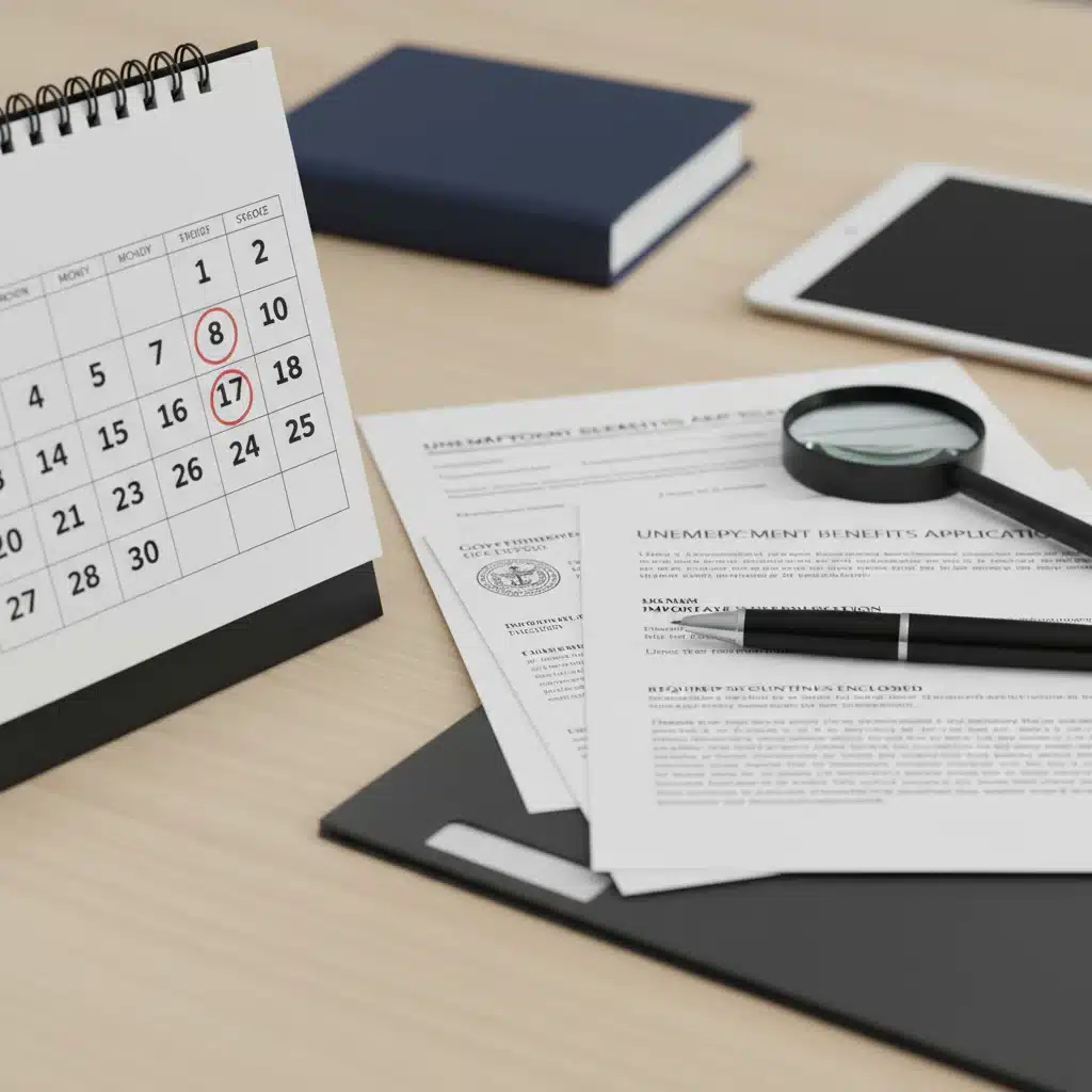 Calendar and documents for unemployment benefit application deadlines