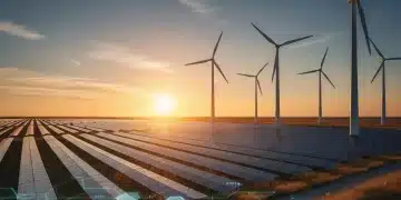 Solar panels and wind turbines symbolizing renewable energy targets for 2026
