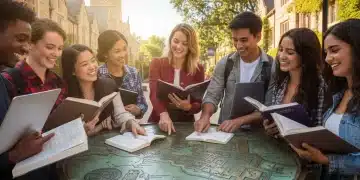 Early Bird Advantage: U.S. University Admissions by October 2026 Deadlines Students planning early for US university admissions with a campus map.