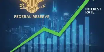 Federal Reserve Interest Rate Hikes 2026: Investor Strategies & Market Impact Federal Reserve building with upward interest rate arrows, symbolizing future rate hikes and economic impact.